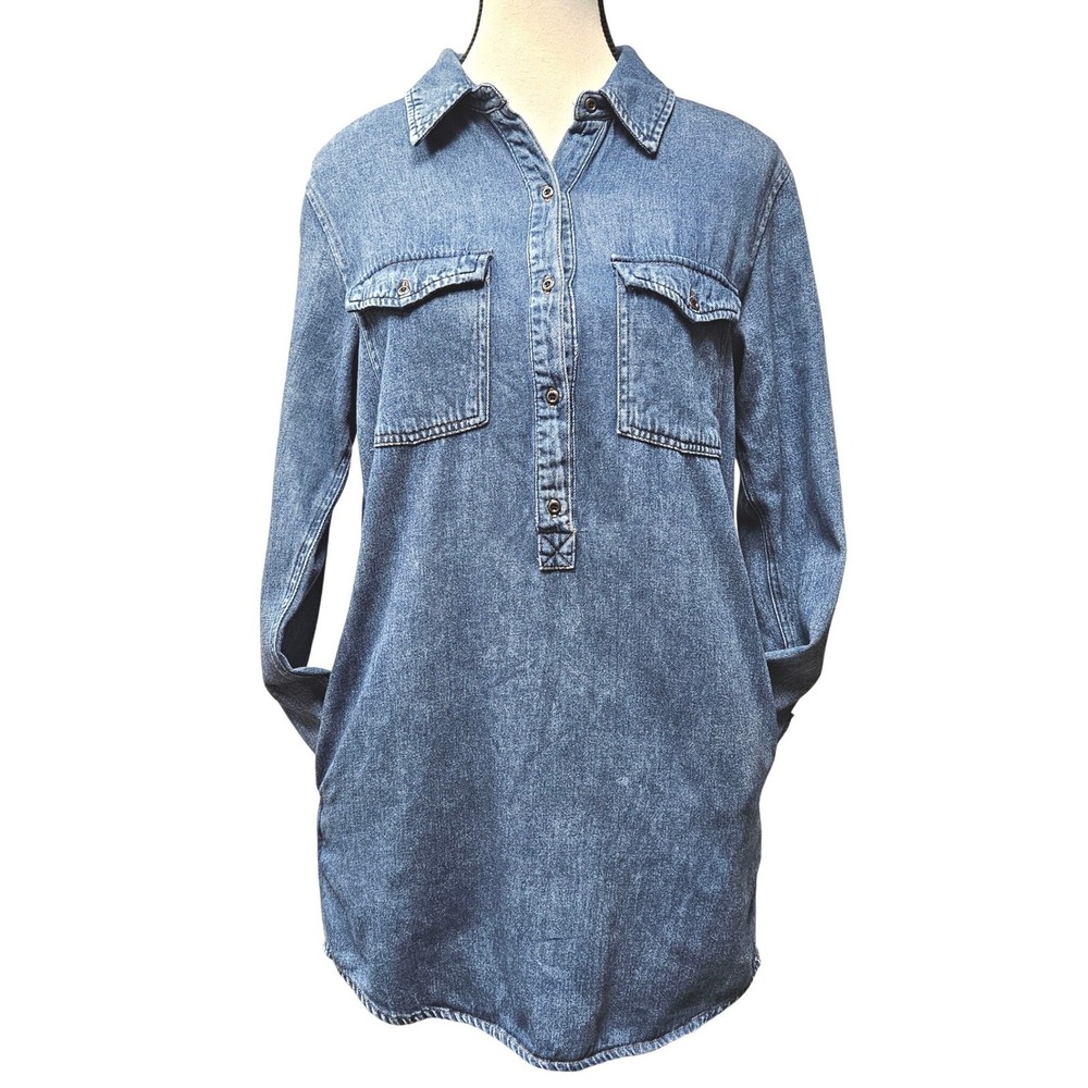 Forever 21 Denim Shirt Dress Women Size M Blue Excellent‎ Long Sleeve Mini Tunic